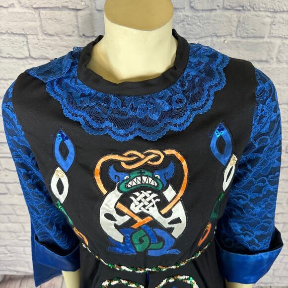 Vintage traditional Irish step dancing dress handmade, black & blue small medium - Picture 15 of 16
